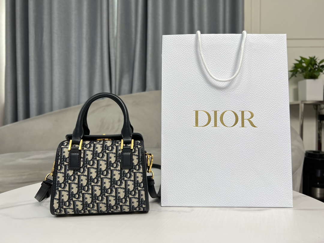 Dior M8671UBEQ_M900 Small Boston bag Navy Blue box Oblique Embroidery and Smooth Calfskin - Default Title - View 1
