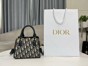 Dior M8671UBEQ_M900 Small Boston bag Navy Blue box Oblique Embroidery and Smooth Calfskin - Default Title - View 1