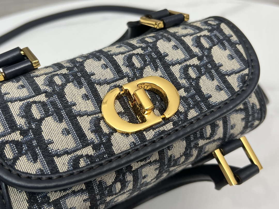 Dior M8671UBEQ_M900 Small Boston bag Navy Blue box Oblique Embroidery and Smooth Calfskin