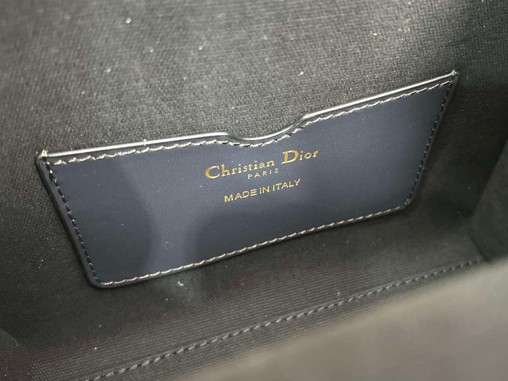 Dior M8671UBEQ_M900 Small Boston bag Navy Blue box Oblique Embroidery and Smooth Calfskin