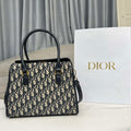 Dior M8675 Medium Boston bag Navy blue box Oblique Embroidery and Smooth Calfskin - Default Title - View 1