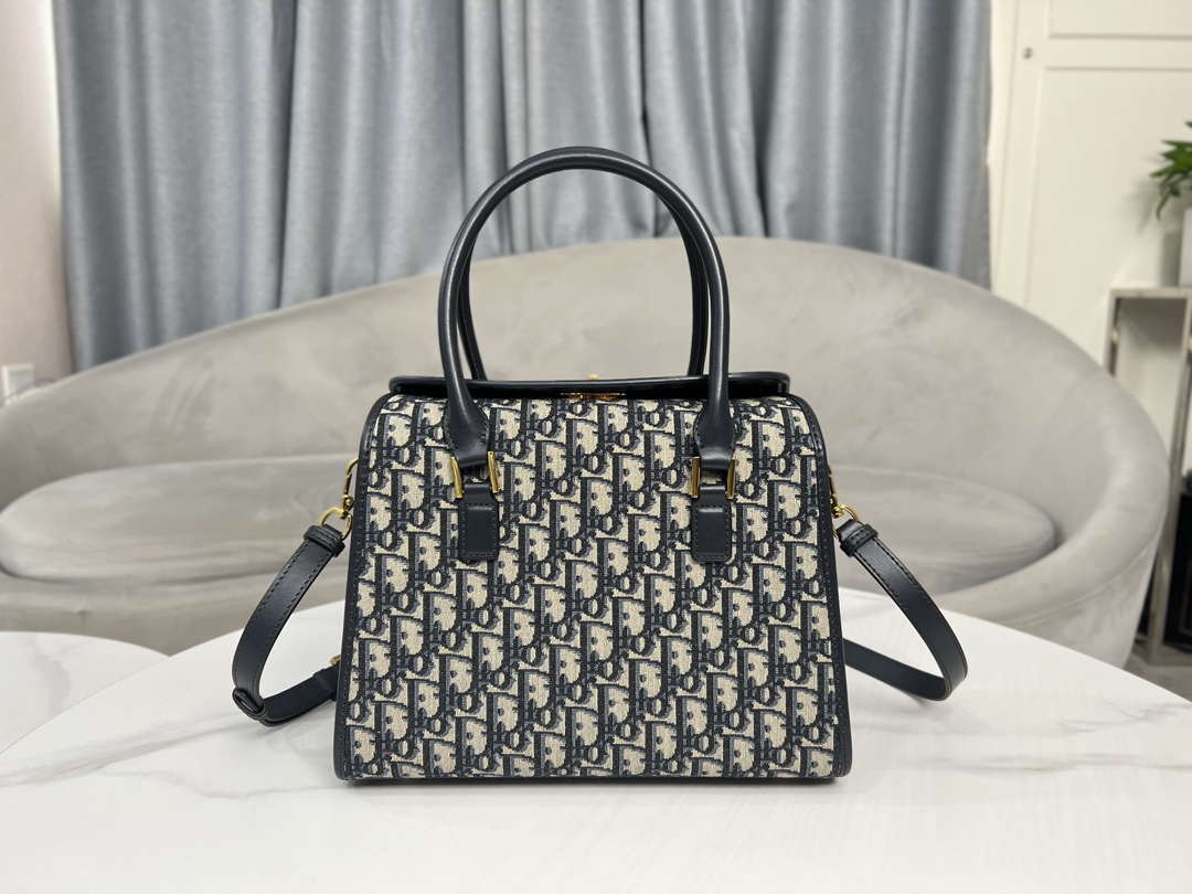 Dior M8675 Medium Boston bag Navy blue box Oblique Embroidery and Smooth Calfskin - Default Title - View 2