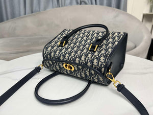Dior M8675 Medium Boston bag Navy blue box Oblique Embroidery and Smooth Calfskin - Default Title - View 4