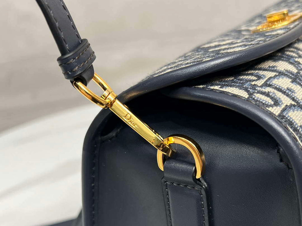 Dior M8675 Medium Boston bag Navy blue box Oblique Embroidery and Smooth Calfskin