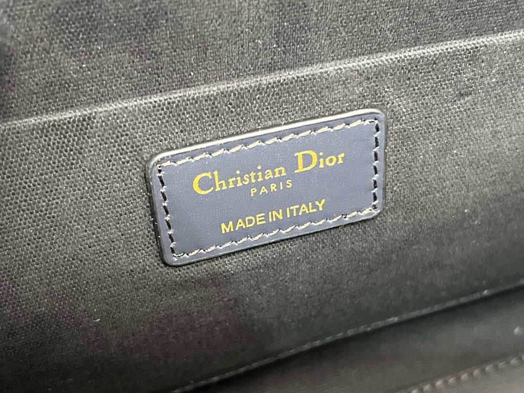 Dior M8675 Medium Boston bag Navy blue box Oblique Embroidery and Smooth Calfskin