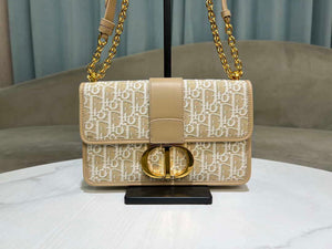 Dior M9208 30 Montaigne Bag with Chain Dior Oblique Jacquard and Natural Smooth Calfskin - Default Title - View 2