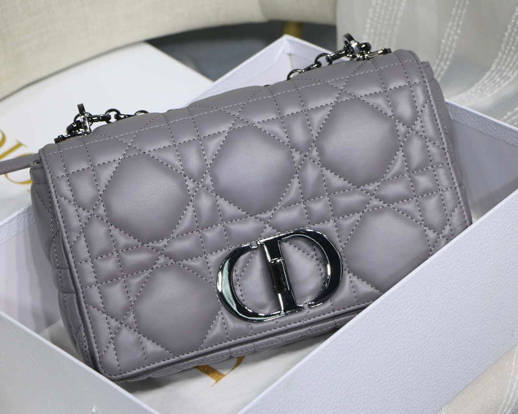 Dior M9241 Small Quilted Macrocannage Calfskin Gray
