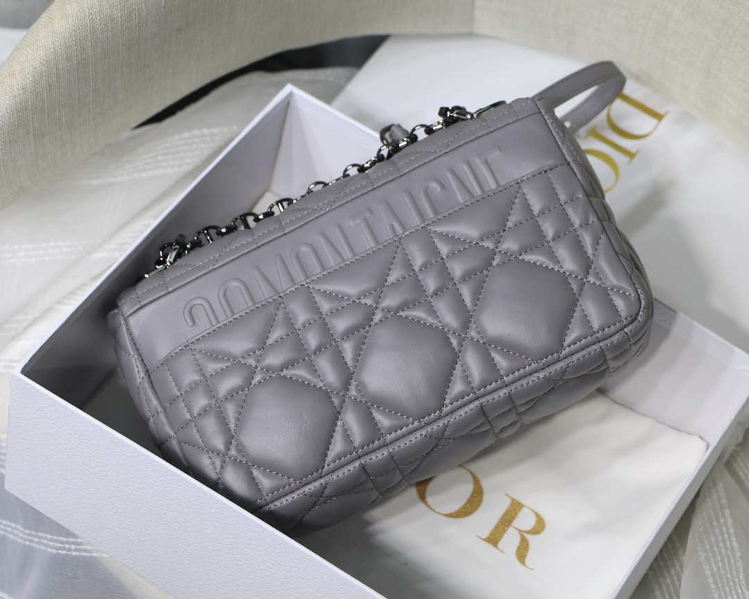 Dior M9241 Small Quilted Macrocannage Calfskin Gray