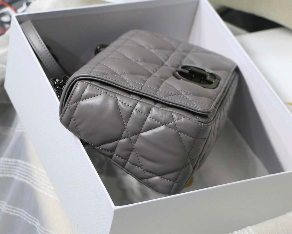 Dior M9241 Small Quilted Macrocannage Calfskin Gray