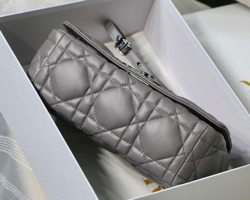 Dior M9241 Small Quilted Macrocannage Calfskin Gray