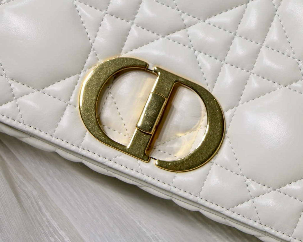 Dior M9243 Large Quilted Macrocannage Calfskin White with Gold Logo