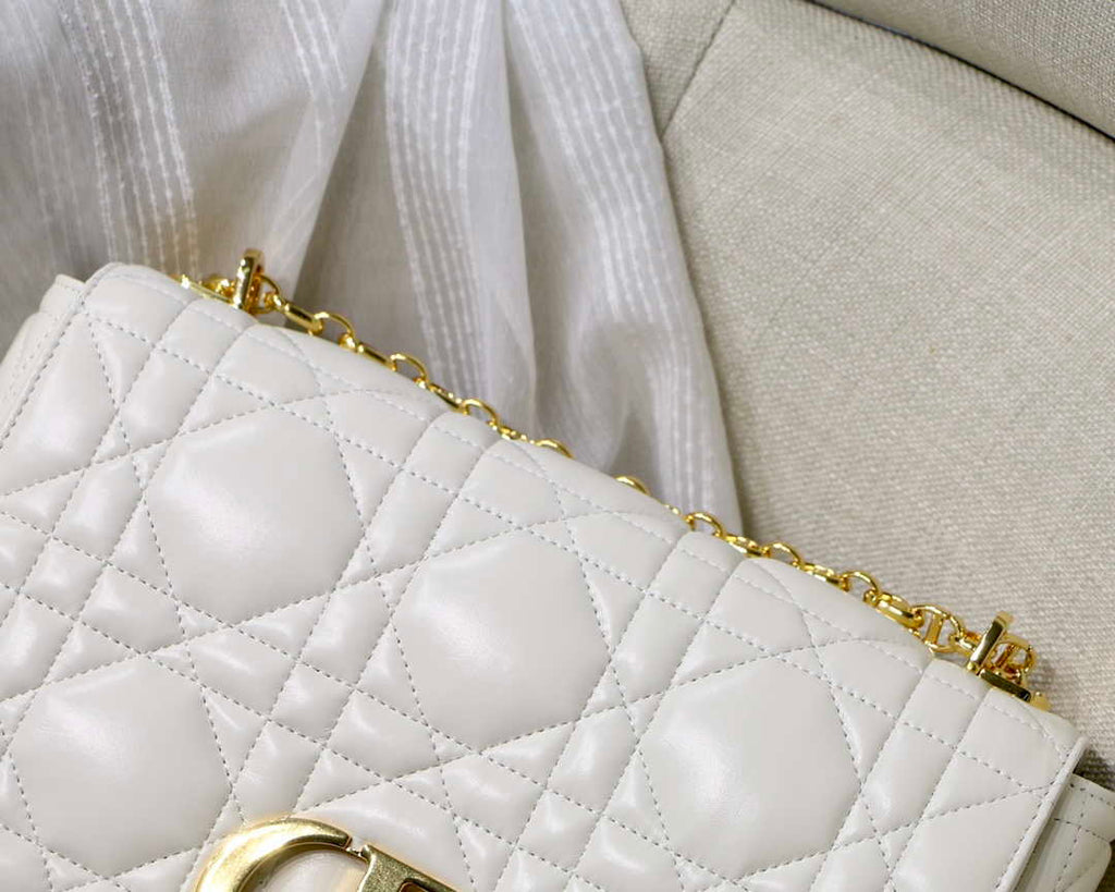 Dior M9243 Large Quilted Macrocannage Calfskin White with Gold Logo