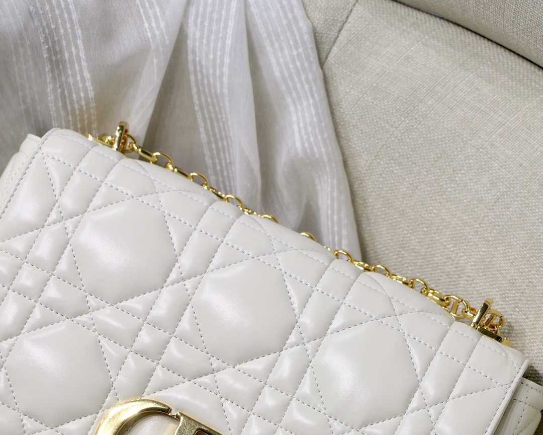 Dior M9243 Large Quilted Macrocannage Calfskin White with Gold Logo