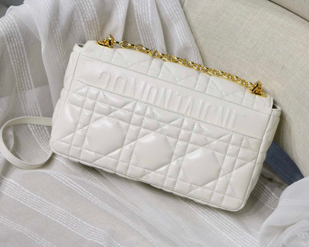 Dior M9243 Large Quilted Macrocannage Calfskin White with Gold Logo