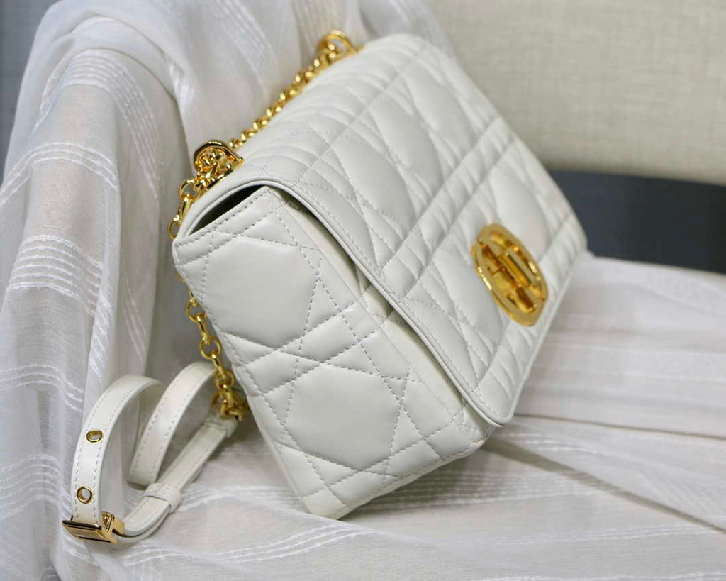 Dior M9243 Large Quilted Macrocannage Calfskin White with Gold Logo