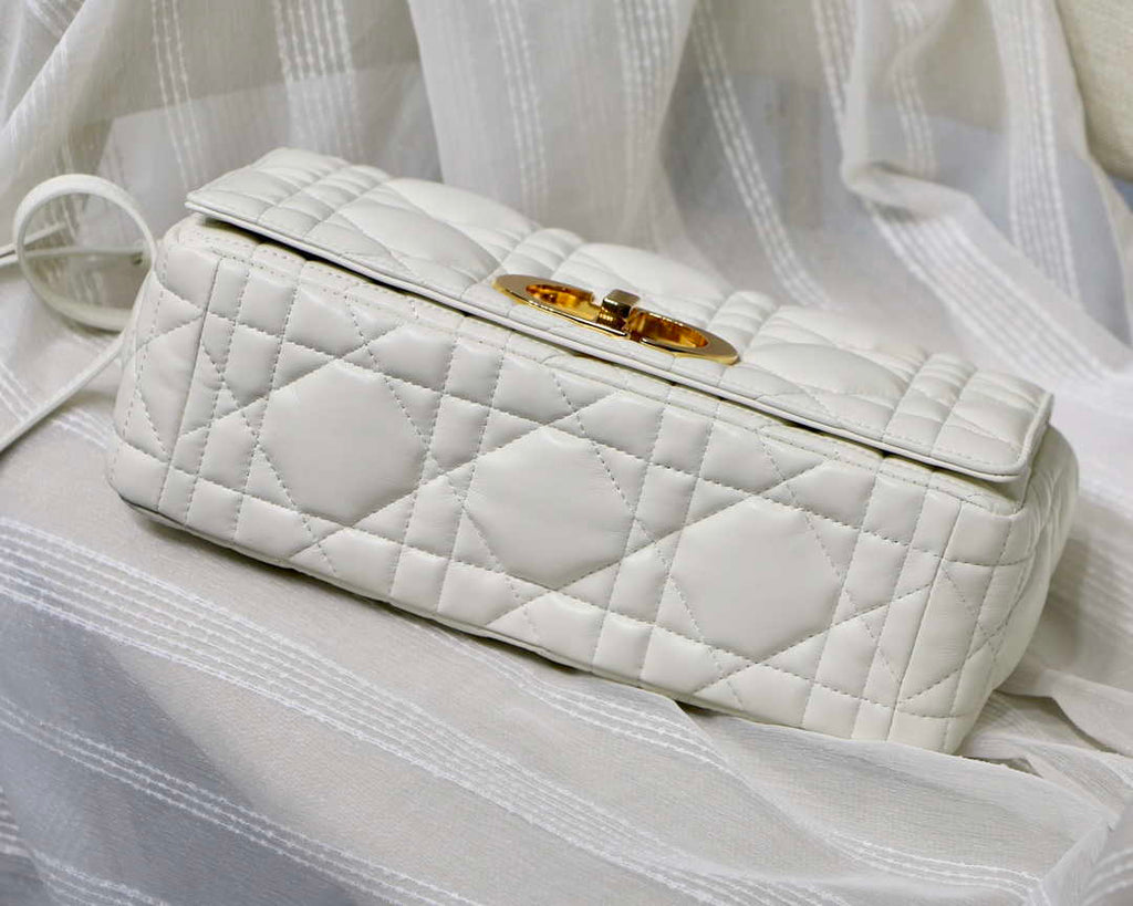 Dior M9243 Large Quilted Macrocannage Calfskin White with Gold Logo