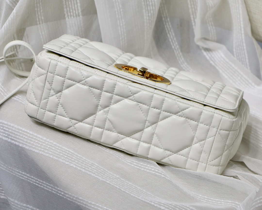 Dior M9243 Large Quilted Macrocannage Calfskin White with Gold Logo