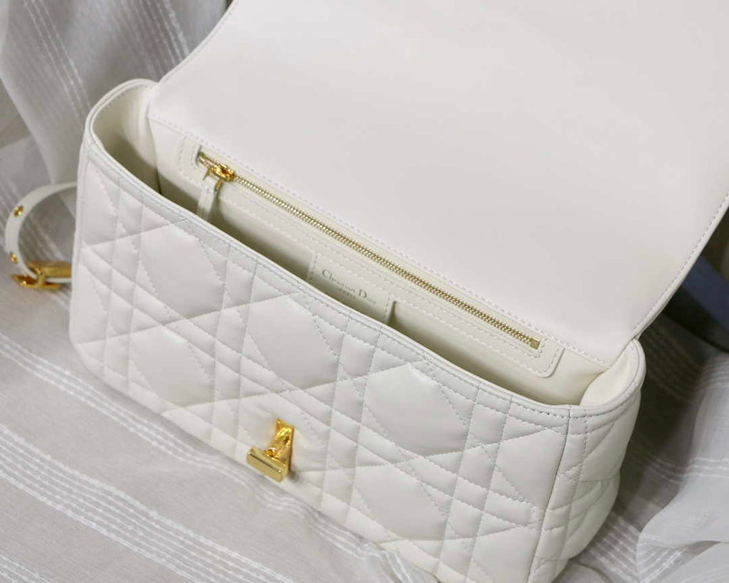 Dior M9243 Large Quilted Macrocannage Calfskin White with Gold Logo
