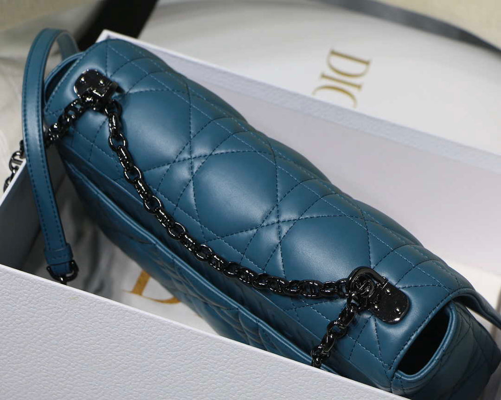 Dior M9243 Large Quilted Macrocannage Calfskin Blue