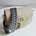 Dior M9320 Large Bobby Bag Beige Box Calfskin with Blue Oblique Strap - Default Title - View 1