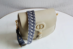 Dior M9320 Large Bobby Bag Beige Box Calfskin with Blue Oblique Strap - Default Title - View 1