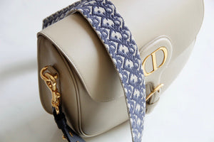 Dior M9320 Large Bobby Bag Beige Box Calfskin with Blue Oblique Strap - Default Title - View 2