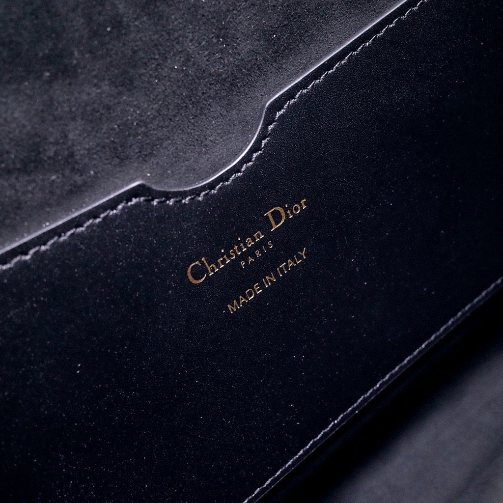 Dior M9320 Large Bobby Bag Black Box Calfskin with Blue Oblique Strap