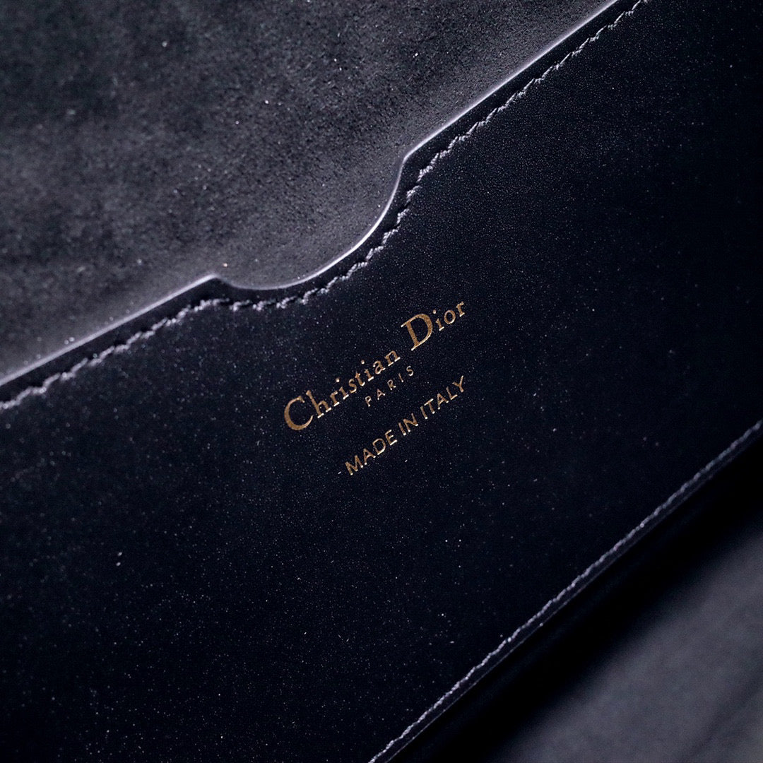 Dior M9320 Large Bobby Bag Black Box Calfskin with Blue Oblique Strap - Default Title - View 9