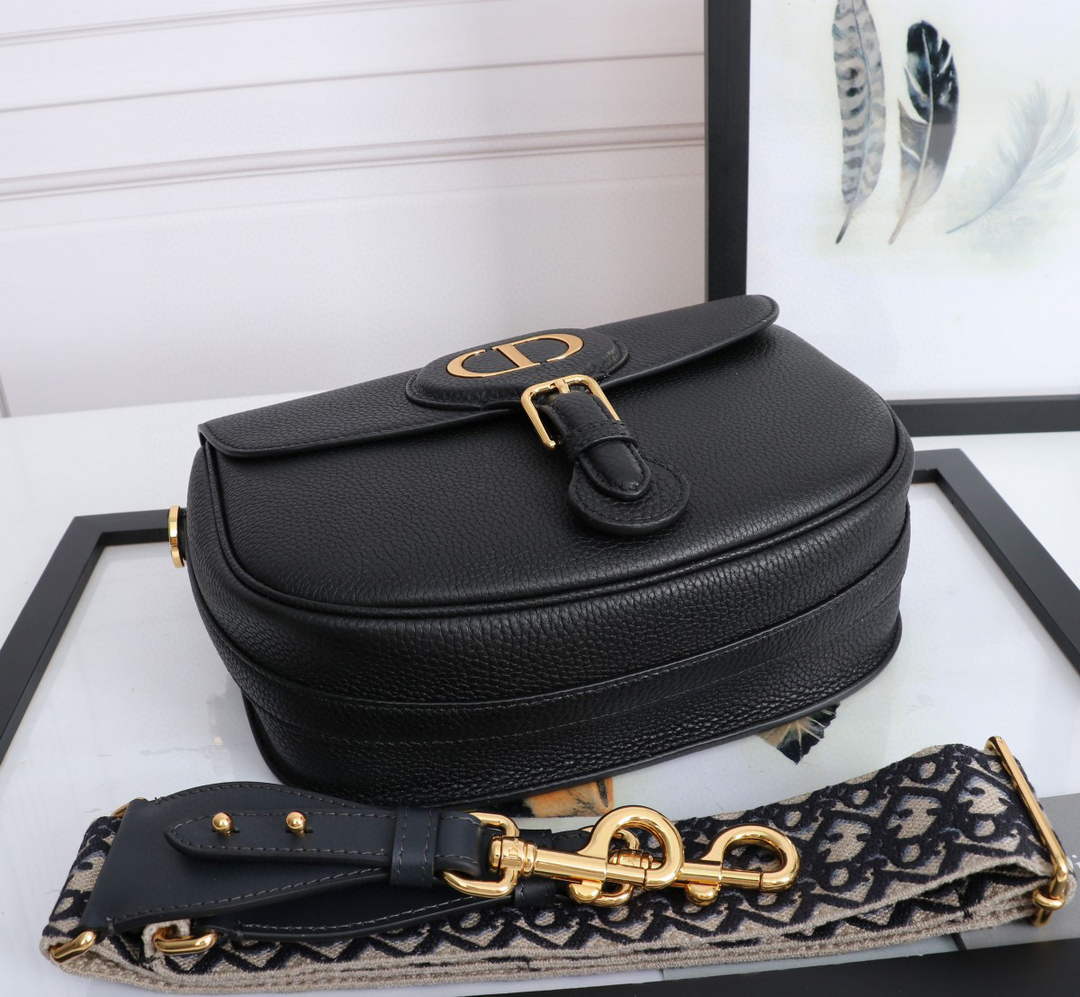 Dior M9320 Large Bobby Bag Black Grained Calfskin with Blue Dior Oblique Strap - Default Title - View 4