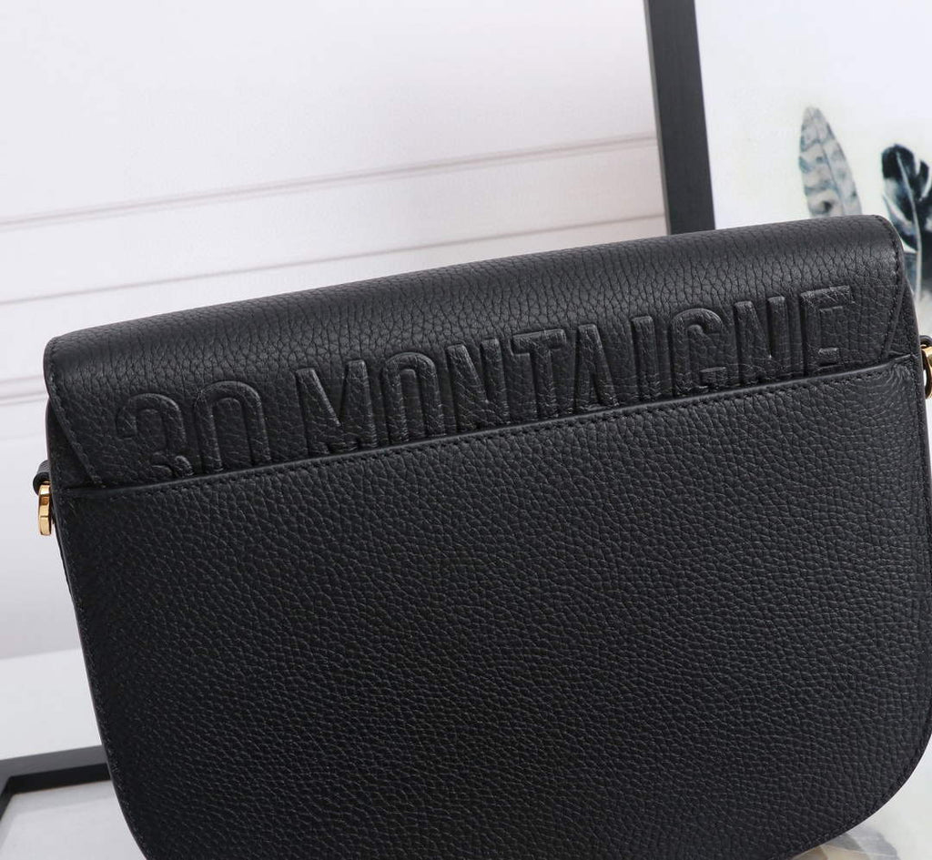 Dior M9320 Large Bobby Bag Black Grained Calfskin with Blue Dior Oblique Strap
