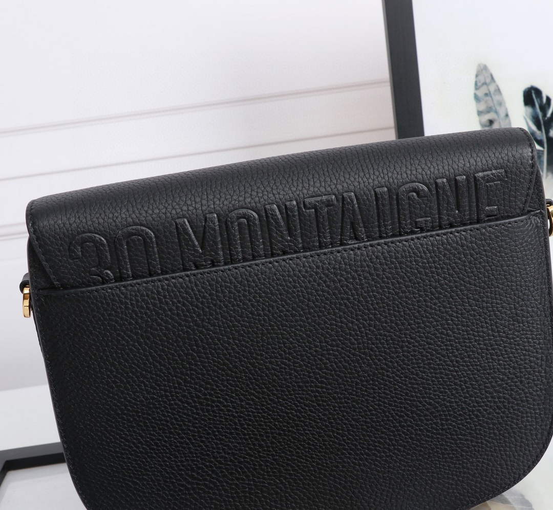 Dior M9320 Large Bobby Bag Black Grained Calfskin with Blue Dior Oblique Strap