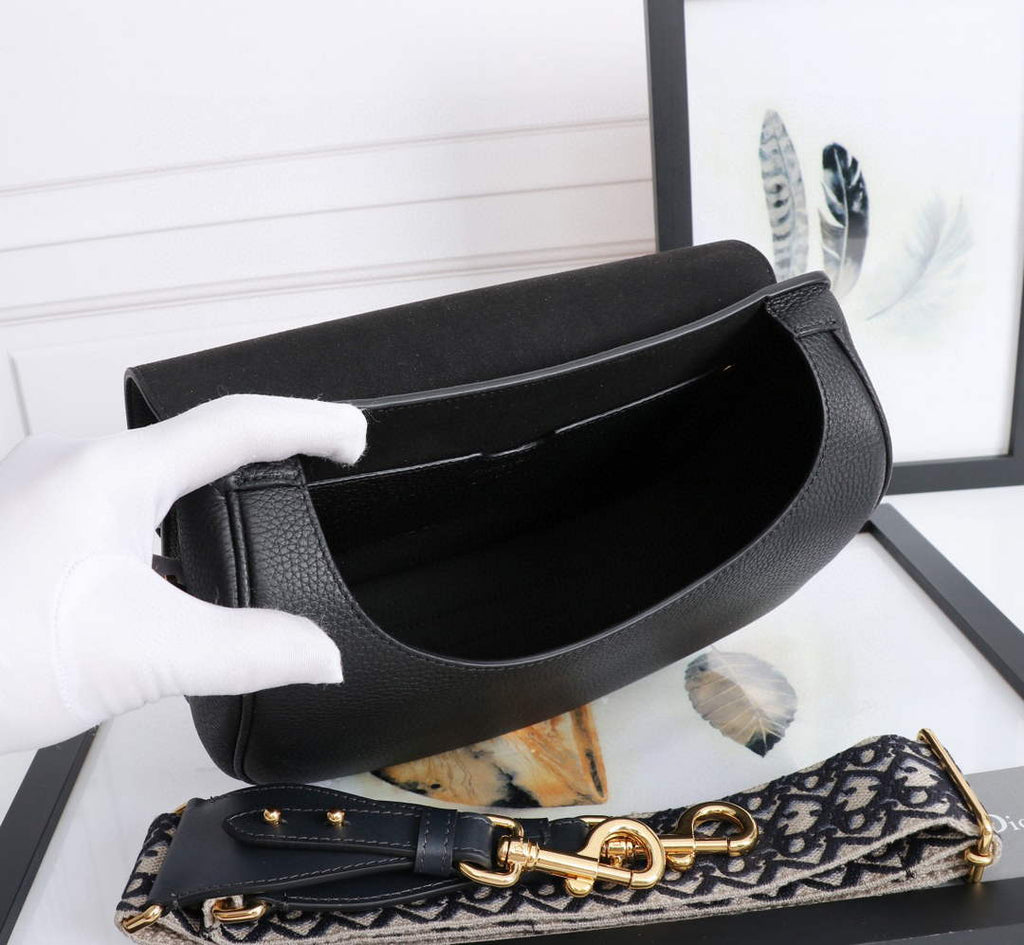Dior M9320 Large Bobby Bag Black Grained Calfskin with Blue Dior Oblique Strap