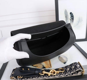 Dior M9320 Large Bobby Bag Black Grained Calfskin with Blue Dior Oblique Strap - Default Title - View 7