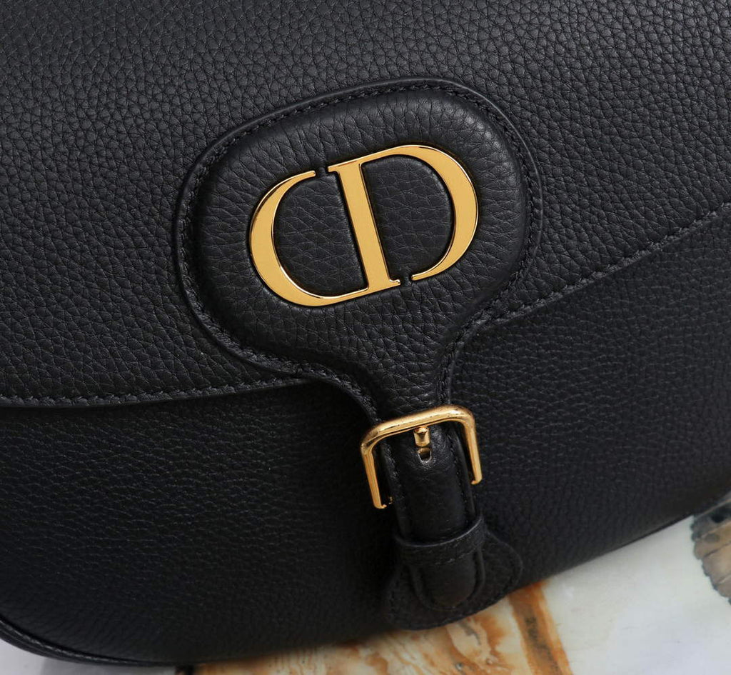 Dior M9320 Large Bobby Bag Black Grained Calfskin with Blue Dior Oblique Strap