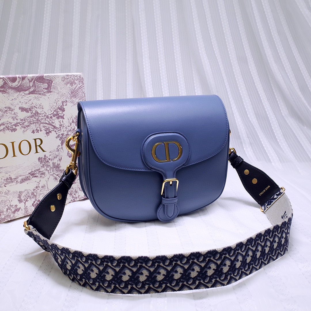 Dior M9320 Large Bobby Bag Blue Box Calfskin with Blue Oblique Strap - Default Title - View 1