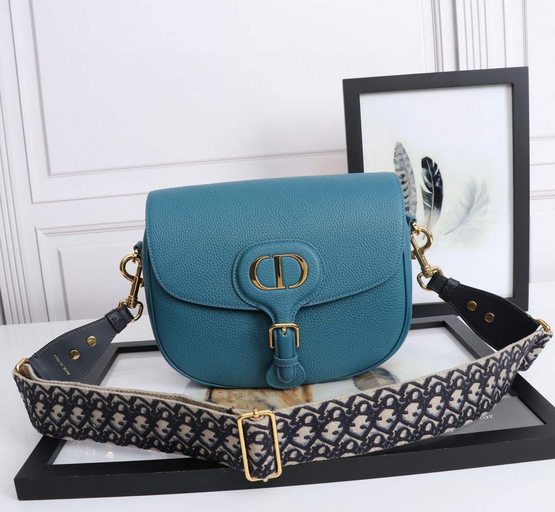 Dior M9320 Large Bobby Bag Blue Grained Calfskin with Blue Dior Oblique Strap - Default Title - View 1