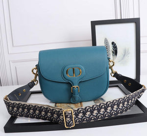 Dior M9320 Large Bobby Bag Blue Grained Calfskin with Blue Dior Oblique Strap - Default Title - View 1