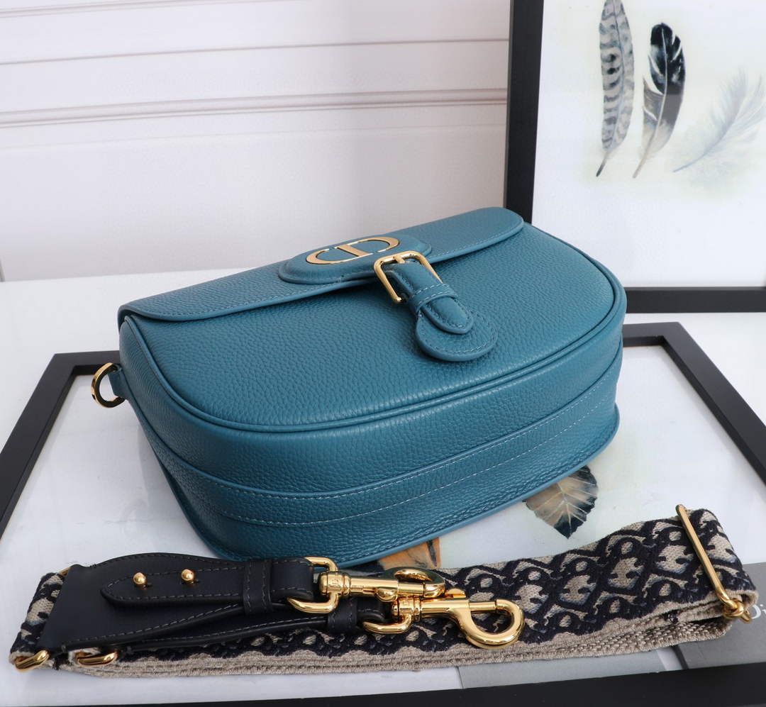 Dior M9320 Large Bobby Bag Blue Grained Calfskin with Blue Dior Oblique Strap - Default Title - View 4