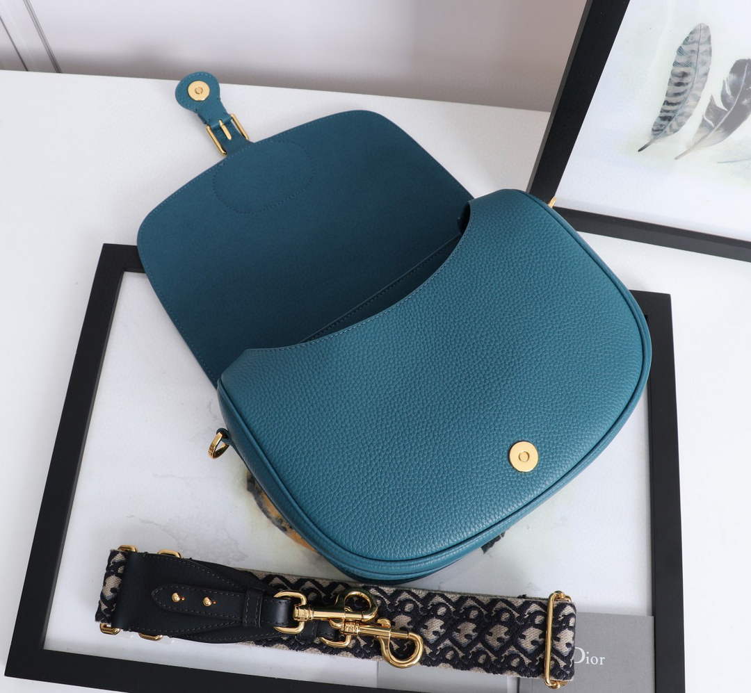 Dior M9320 Large Bobby Bag Blue Grained Calfskin with Blue Dior Oblique Strap - Default Title - View 6