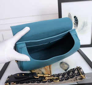 Dior M9320 Large Bobby Bag Blue Grained Calfskin with Blue Dior Oblique Strap - Default Title - View 7
