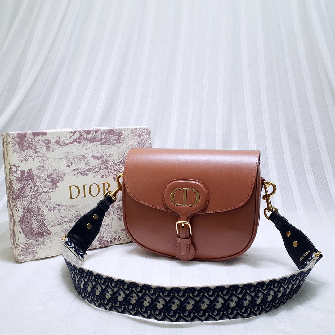 Dior M9320 Large Bobby Bag Brown Box Calfskin with Blue Oblique Strap - Default Title - View 2