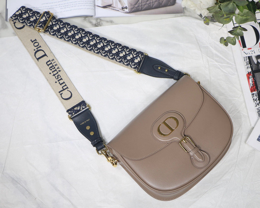 Dior M9320 Large Bobby Bag Light Pink Box Calfskin with Blue Oblique Strap