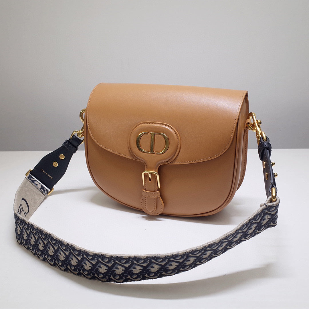 Dior M9320 Large Bobby Bag Tan Box Calfskin with Blue Oblique Strap - Default Title - View 3