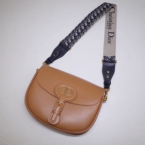 Dior M9320 Large Bobby Bag Tan Box Calfskin with Blue Oblique Strap - Default Title - View 4