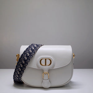Dior M9320 Large Bobby Bag white Box Calfskin with Blue Oblique Strap - Default Title - View 1
