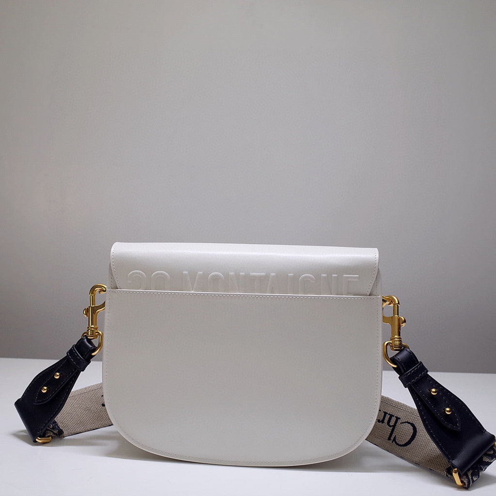 Dior M9320 Large Bobby Bag white Box Calfskin with Blue Oblique Strap