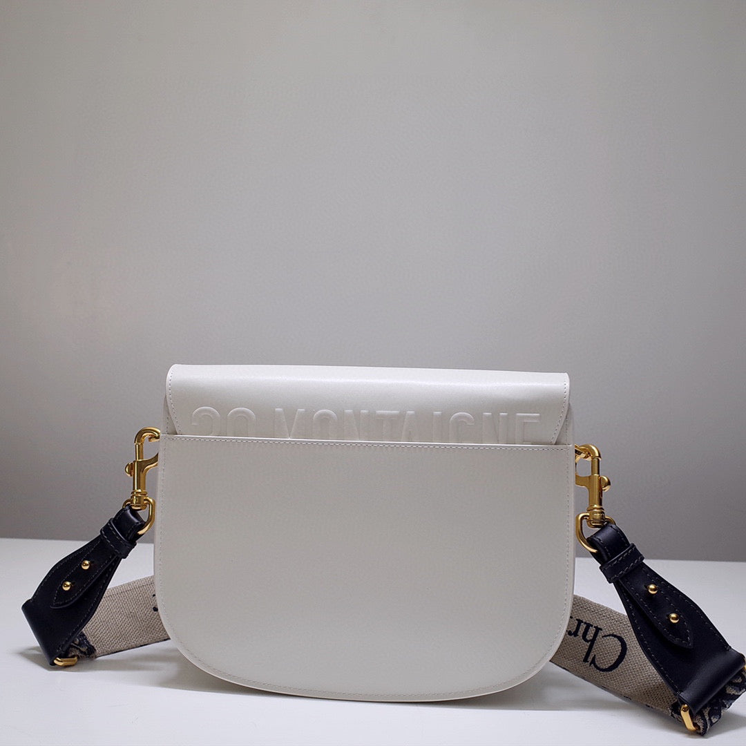Dior M9320 Large Bobby Bag white Box Calfskin with Blue Oblique Strap