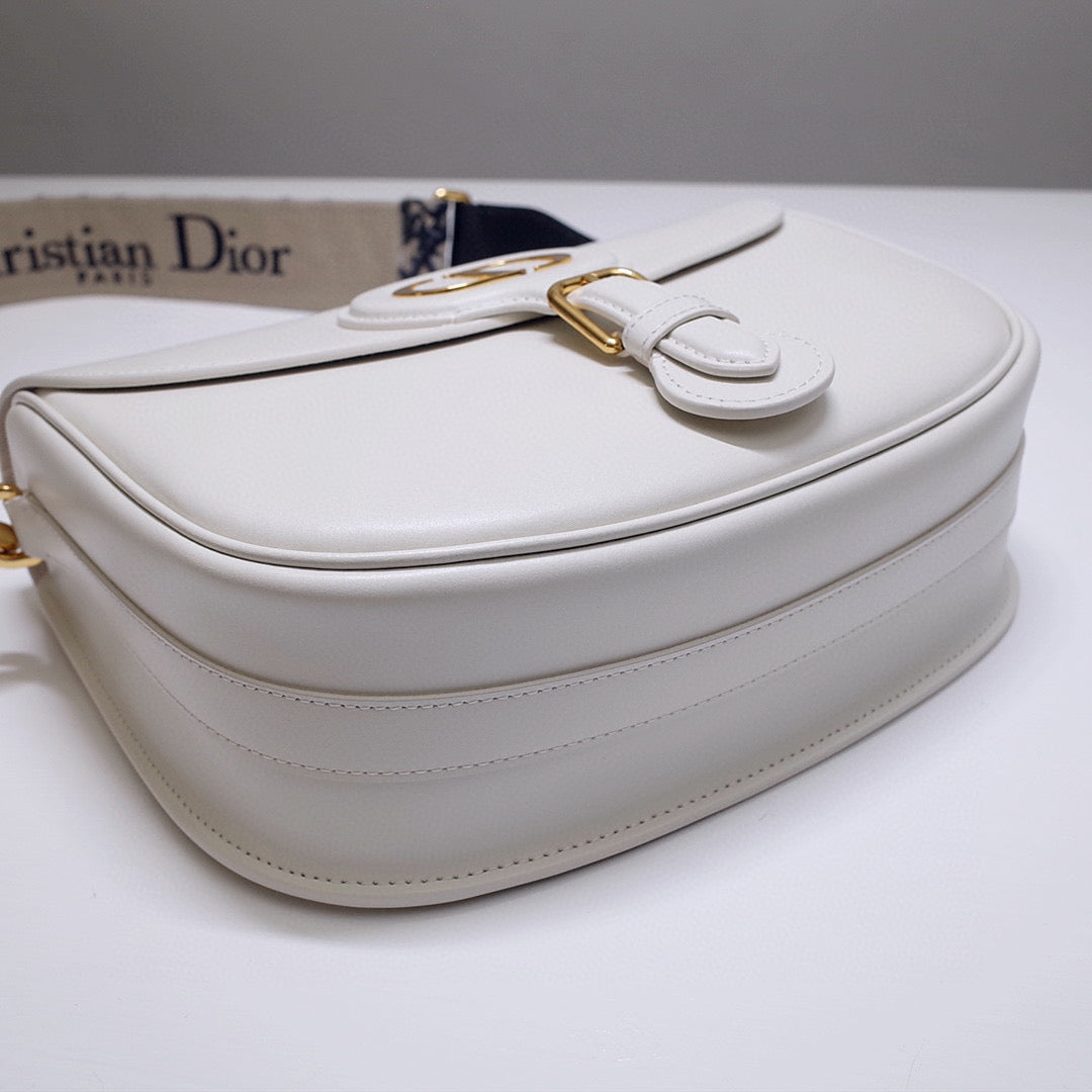 Dior M9320 Large Bobby Bag white Box Calfskin with Blue Oblique Strap
