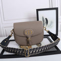 Dior M9320 Large Dior Bobby Bag Warm Taupe BoxCalfskin With Blue Oblique Embroidered Strap - Default Title - View 1