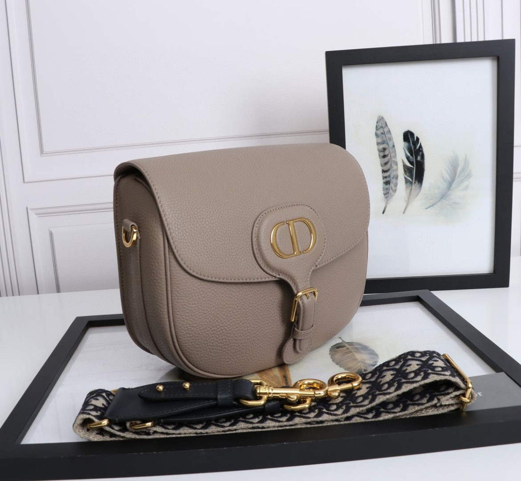 Dior M9320 Large Dior Bobby Bag Warm Taupe BoxCalfskin With Blue Oblique Embroidered Strap